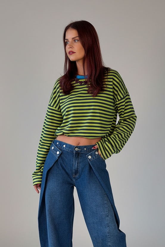 SAMMIE STRIPED SHIRT - LIME GREEN/DARK GREEN