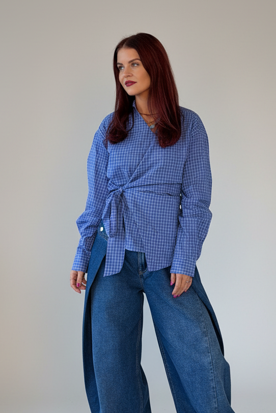 SAVA WRAP BLOUSE - BLUE