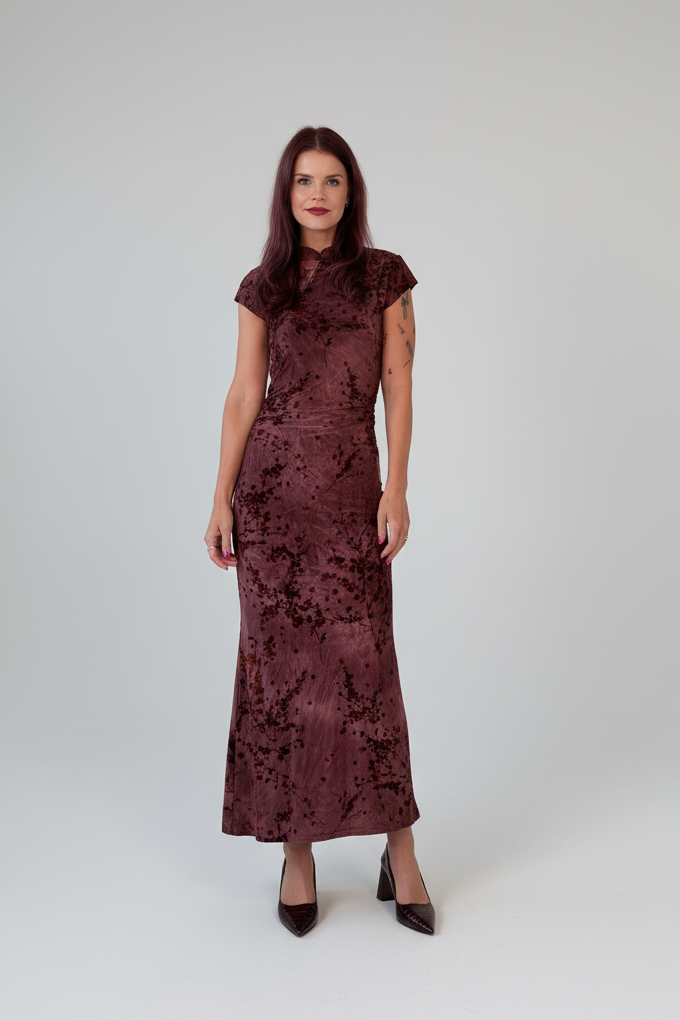 MILLY MANDARIN DRESS - BORDEAUX