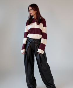 DEAN PU PLEATED PANTS - DARK BROWN