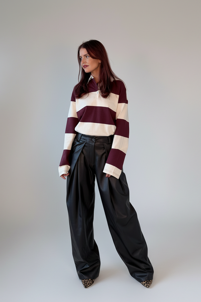 DEAN PU PLEATED PANTS - DARK BROWN