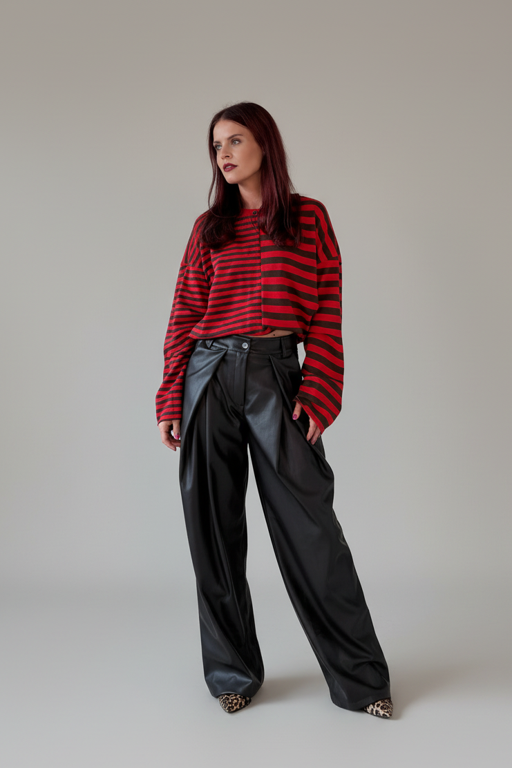 FRANKIE LS STRIPED SHIRT - RED/CHOCO