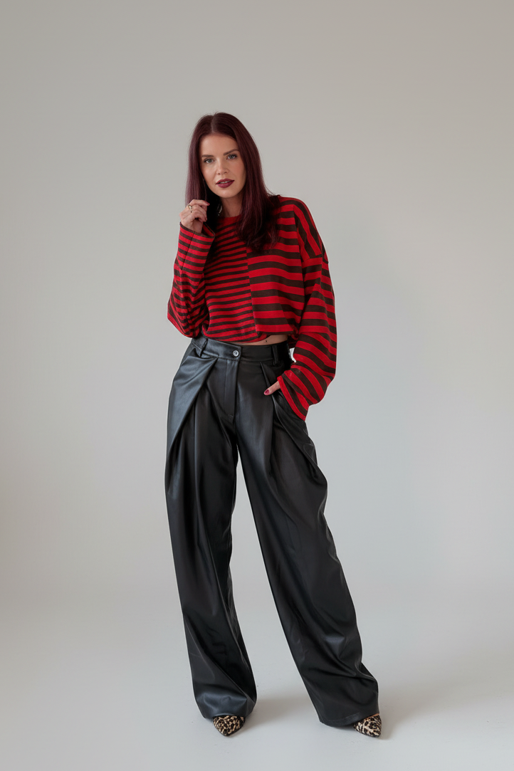 FRANKIE LS STRIPED SHIRT - RED/CHOCO