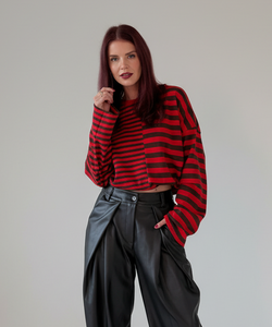 FRANKIE LS STRIPED SHIRT - RED/CHOCO