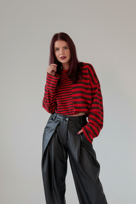 FRANKIE LS STRIPED SHIRT - RED/CHOCO