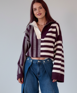 BUTCH STRIPED ZIPPER PULLOVER - PURPLE