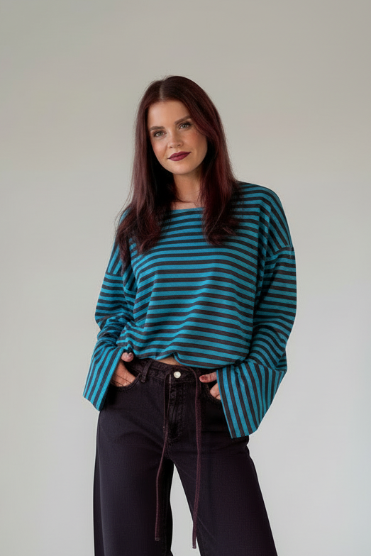 SAMMIE STRIPED SHIRT - BLUE/CHOCO