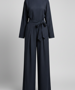 ALY PINSTRIPED BOW SHIRT - NAVY