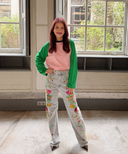 EMBROIDERY STRAIGHT JEANS - CUTWORK FLORAL BLUE