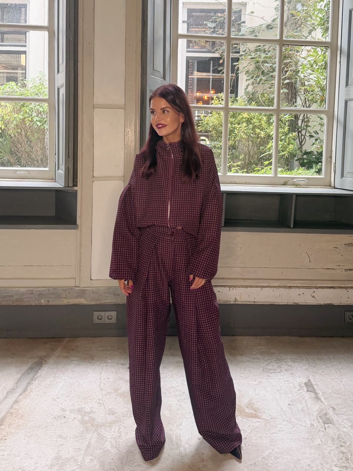 RUMY CHECKED JACKET - BORDEAUX