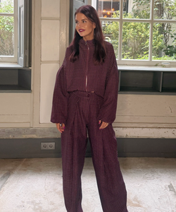 DEAN CHECKED PLEATED PANTS - BORDEAUX