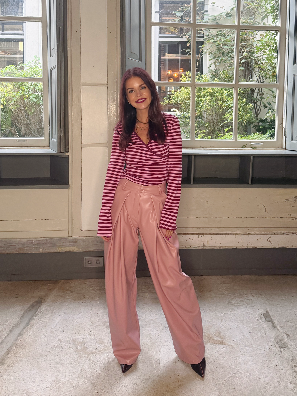 RAMY STRIPED TOP - BORDEAUX/PINK