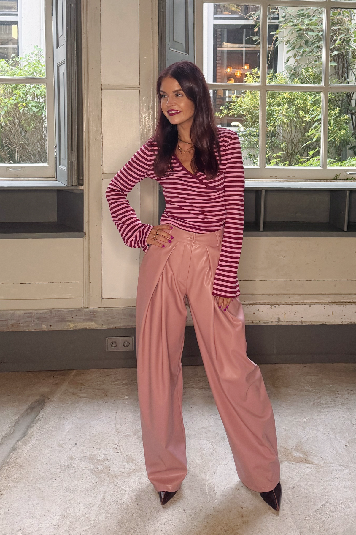 RAMY STRIPED TOP - BORDEAUX/PINK