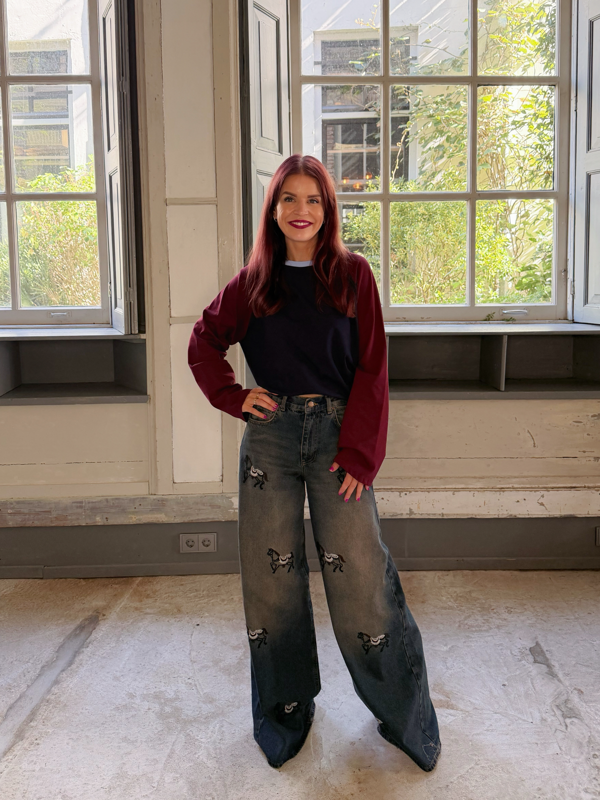 EMBROIDERY PALAZZO JEANS - TEXAS DIRTY BLUE