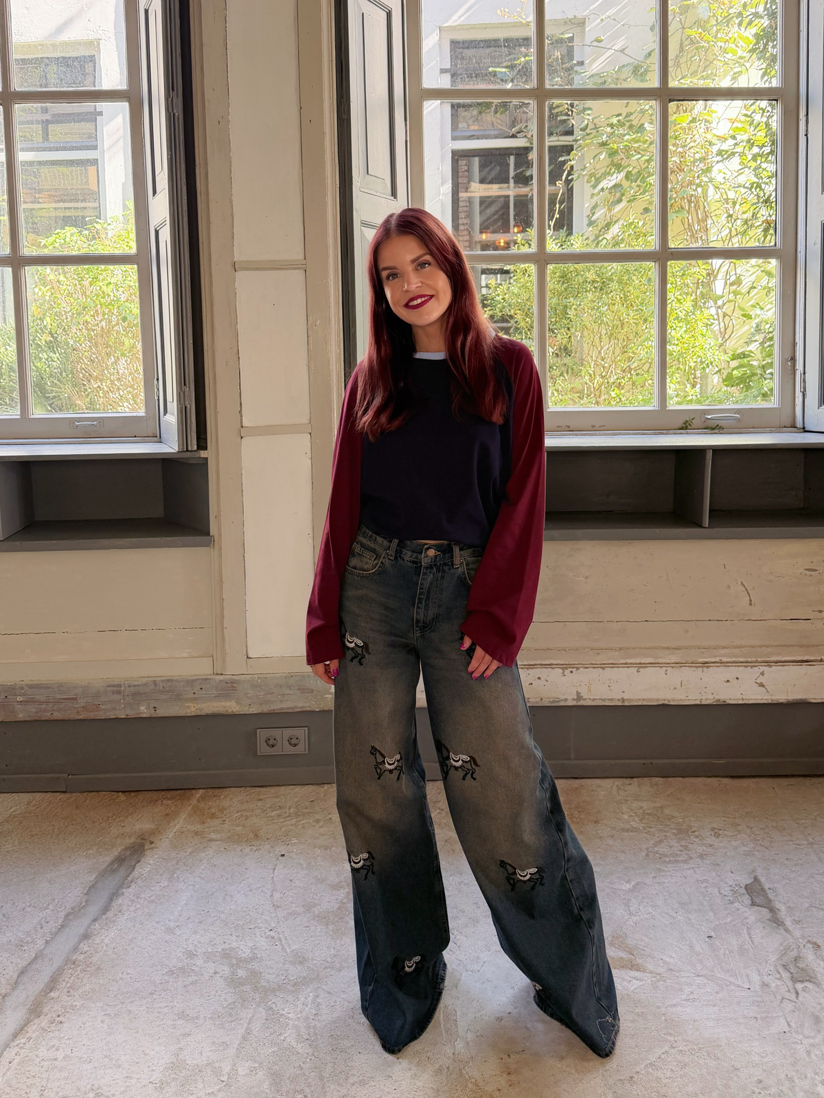 EMBROIDERY PALAZZO JEANS - TEXAS DIRTY BLUE
