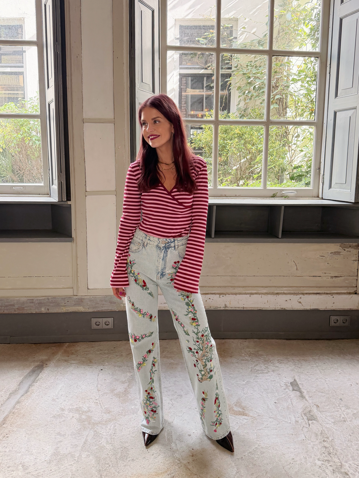 RAMY STRIPED TOP - BORDEAUX/PINK
