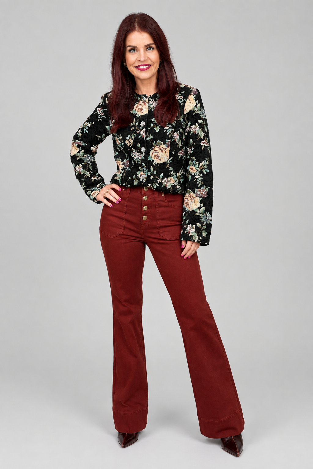 SOPHIE FLARED LEG JEANS - FIRED BRICK