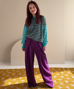 BLAKE STRIPED PULLOVER - AQUA/BROWN