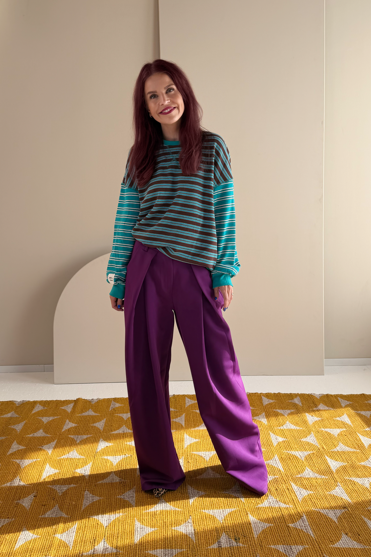 BLAKE STRIPED PULLOVER - AQUA/BROWN