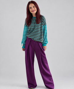 BLAKE STRIPED PULLOVER - AQUA/BROWN