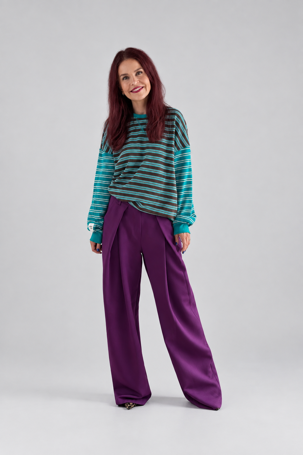 BLAKE STRIPED PULLOVER - AQUA/BROWN