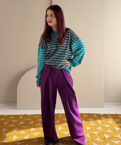 BLAKE STRIPED PULLOVER - AQUA/BROWN