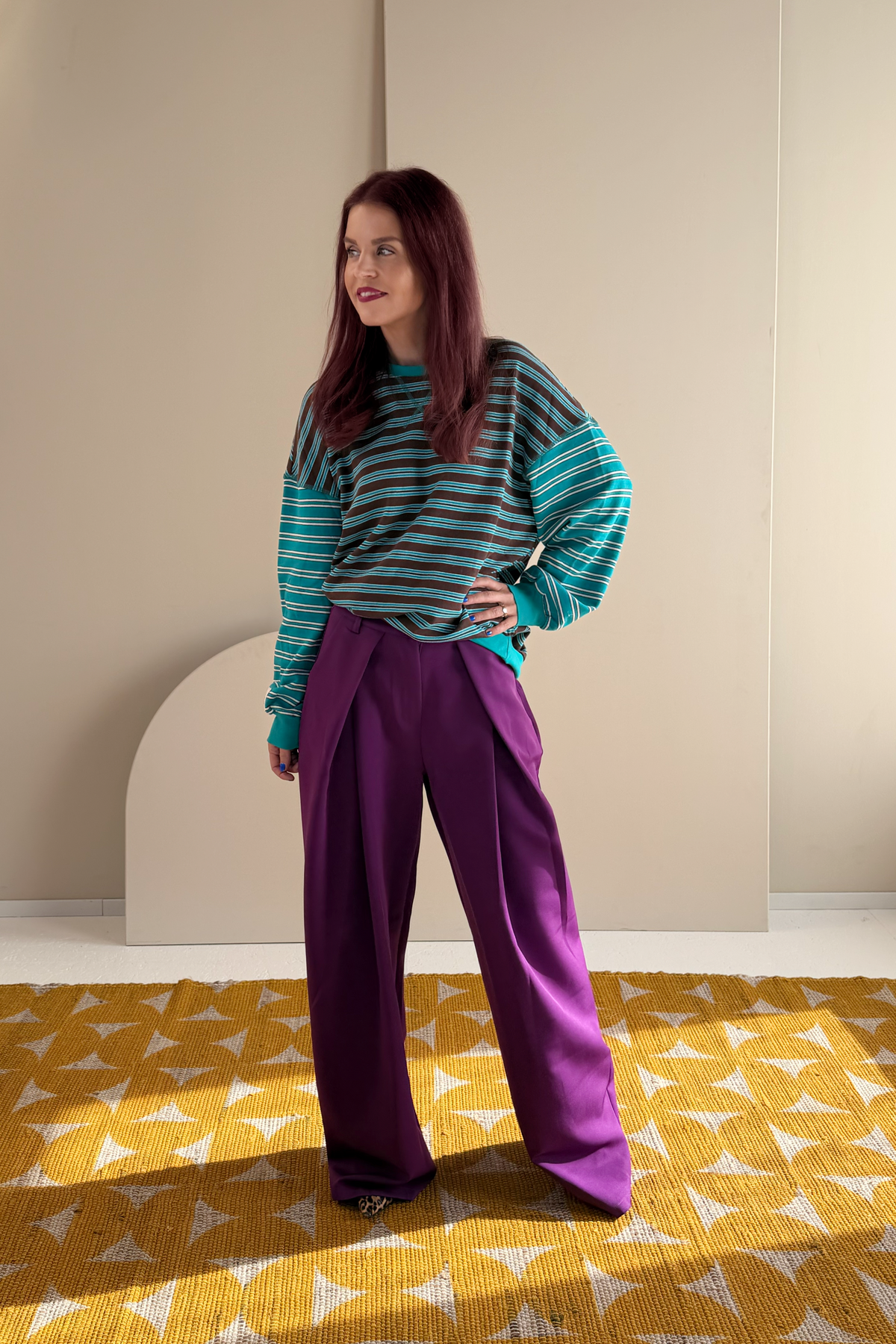BLAKE STRIPED PULLOVER - AQUA/BROWN