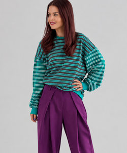 BLAKE STRIPED PULLOVER - AQUA/BROWN