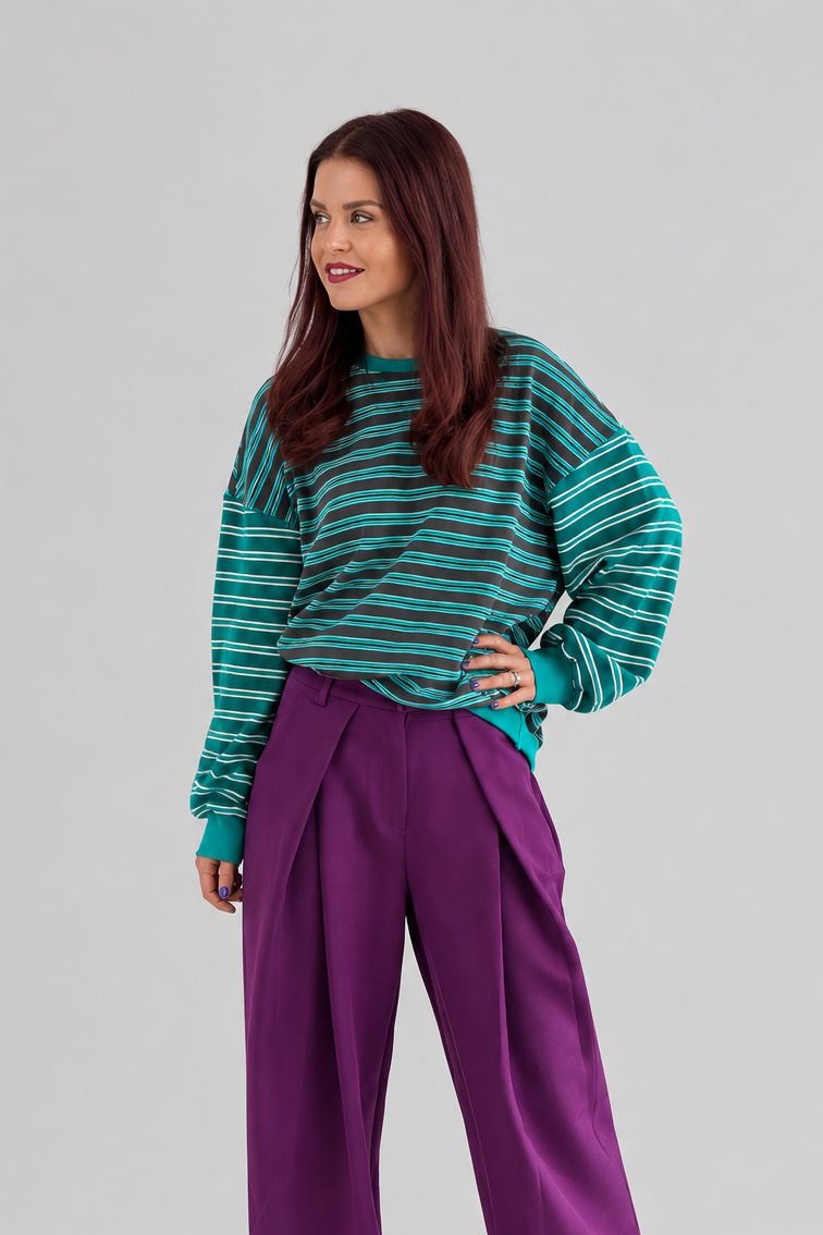 BLAKE STRIPED PULLOVER - AQUA/BROWN