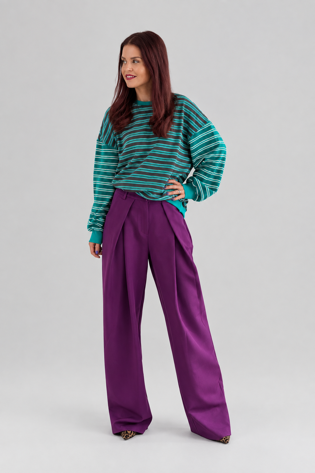 BLAKE STRIPED PULLOVER - AQUA/BROWN