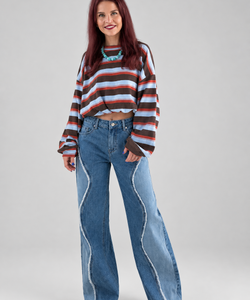 MACE STRIPED PULLOVER - BLUE/BROWN