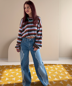 MACE STRIPED PULLOVER - BLUE/BROWN