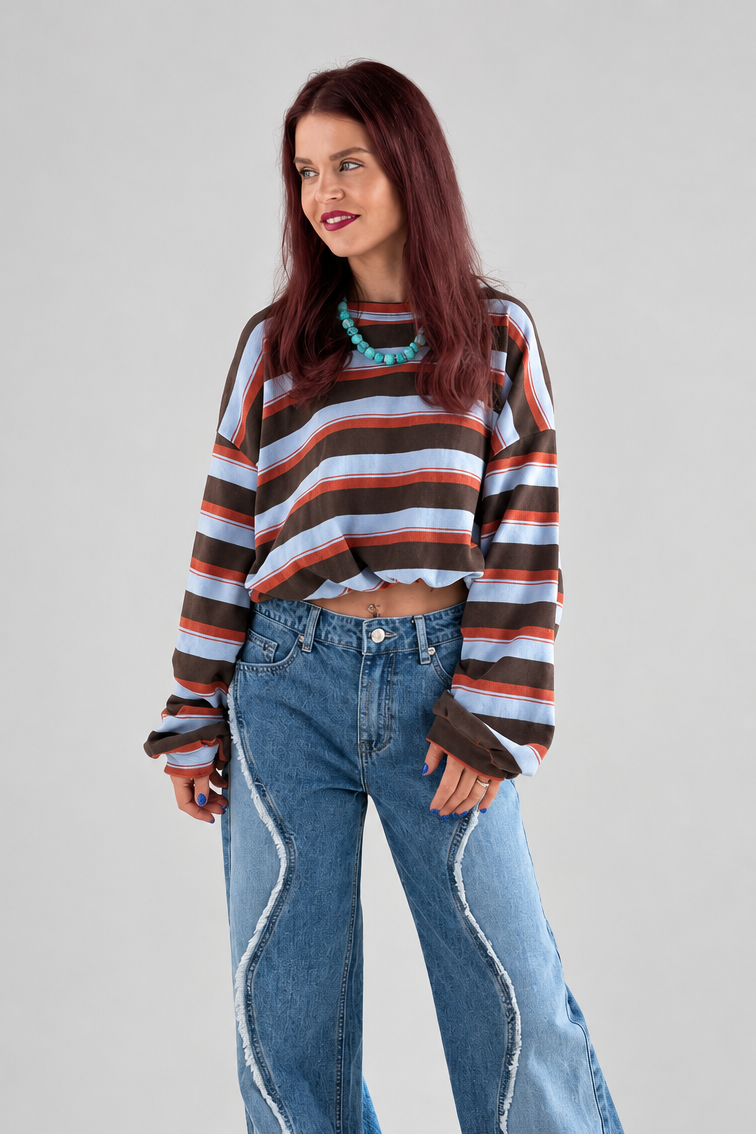MACE STRIPED PULLOVER - BLUE/BROWN