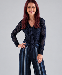 CARO RUFFLE BLOUSE - NAVY