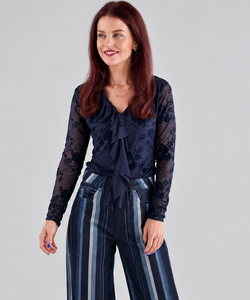 CARO RUFFLE BLOUSE - NAVY
