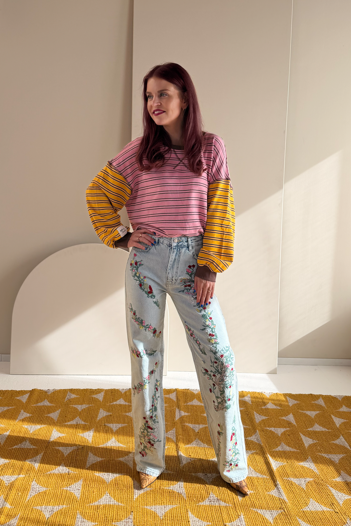 BLAKE STRIPED PULLOVER - PINK/YELLOW