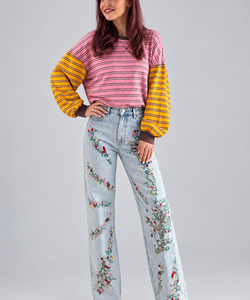 BLAKE STRIPED PULLOVER - PINK/YELLOW