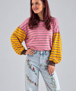 BLAKE STRIPED PULLOVER - PINK/YELLOW