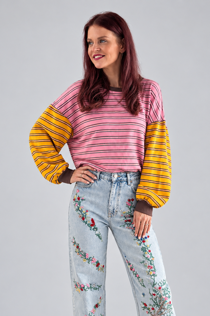 BLAKE STRIPED PULLOVER - PINK/YELLOW