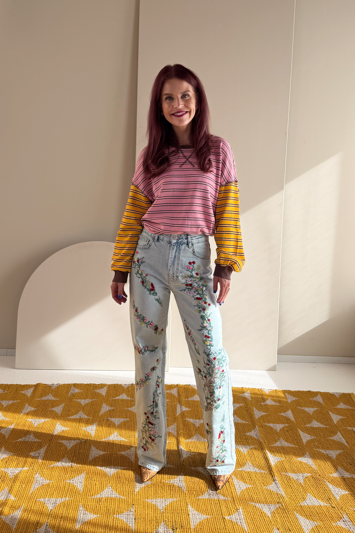BLAKE STRIPED PULLOVER - PINK/YELLOW