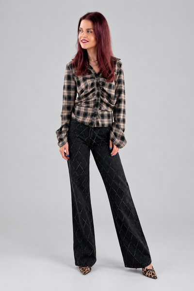 BONNYE WIDE LEG JEANS - RHINESTONE BLACK