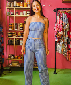 HARPER & YVE | FELICE STRAPLESS TOP - BLUE STRIPE