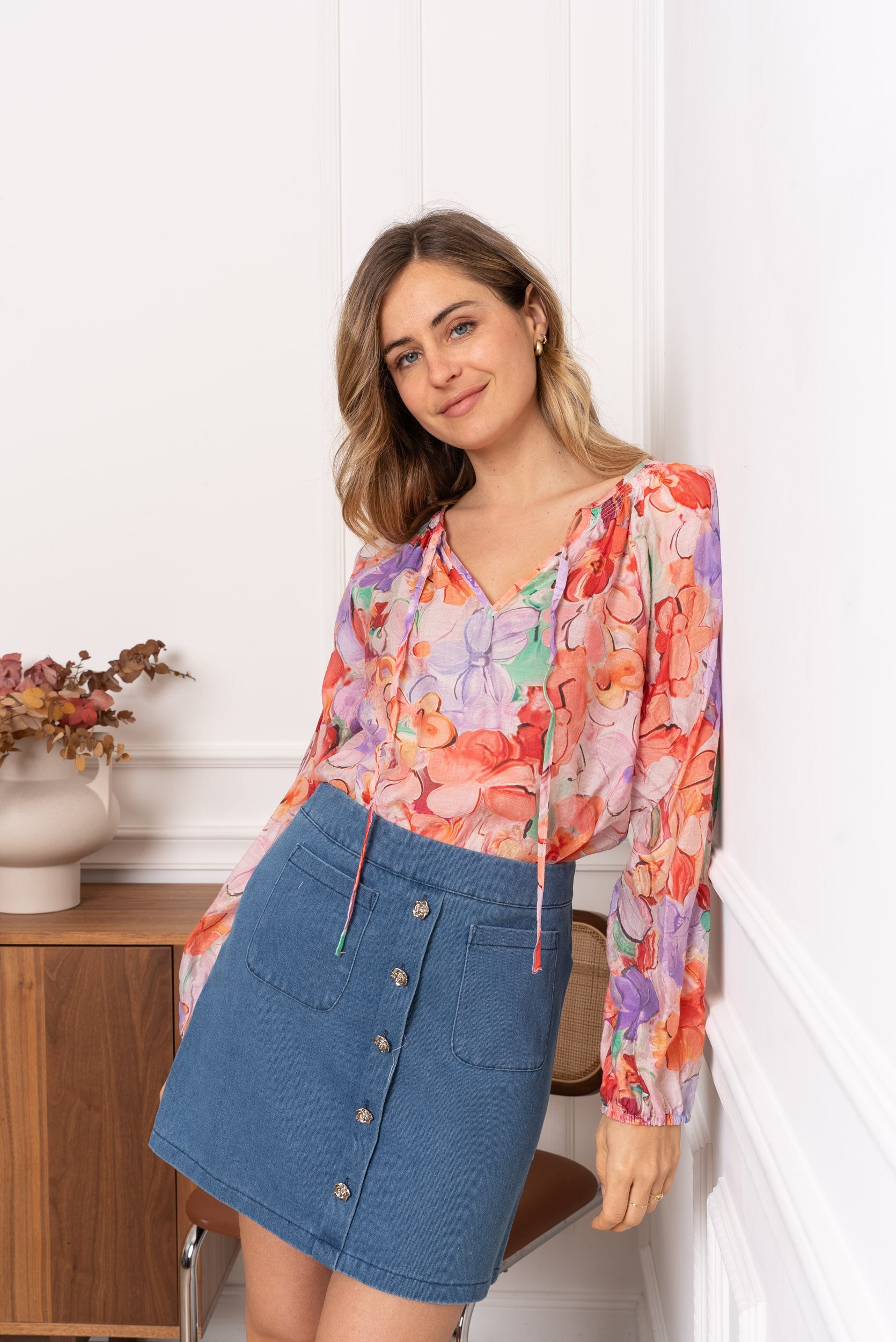 DUNJA FLOWER BLOUSE - ORANGE