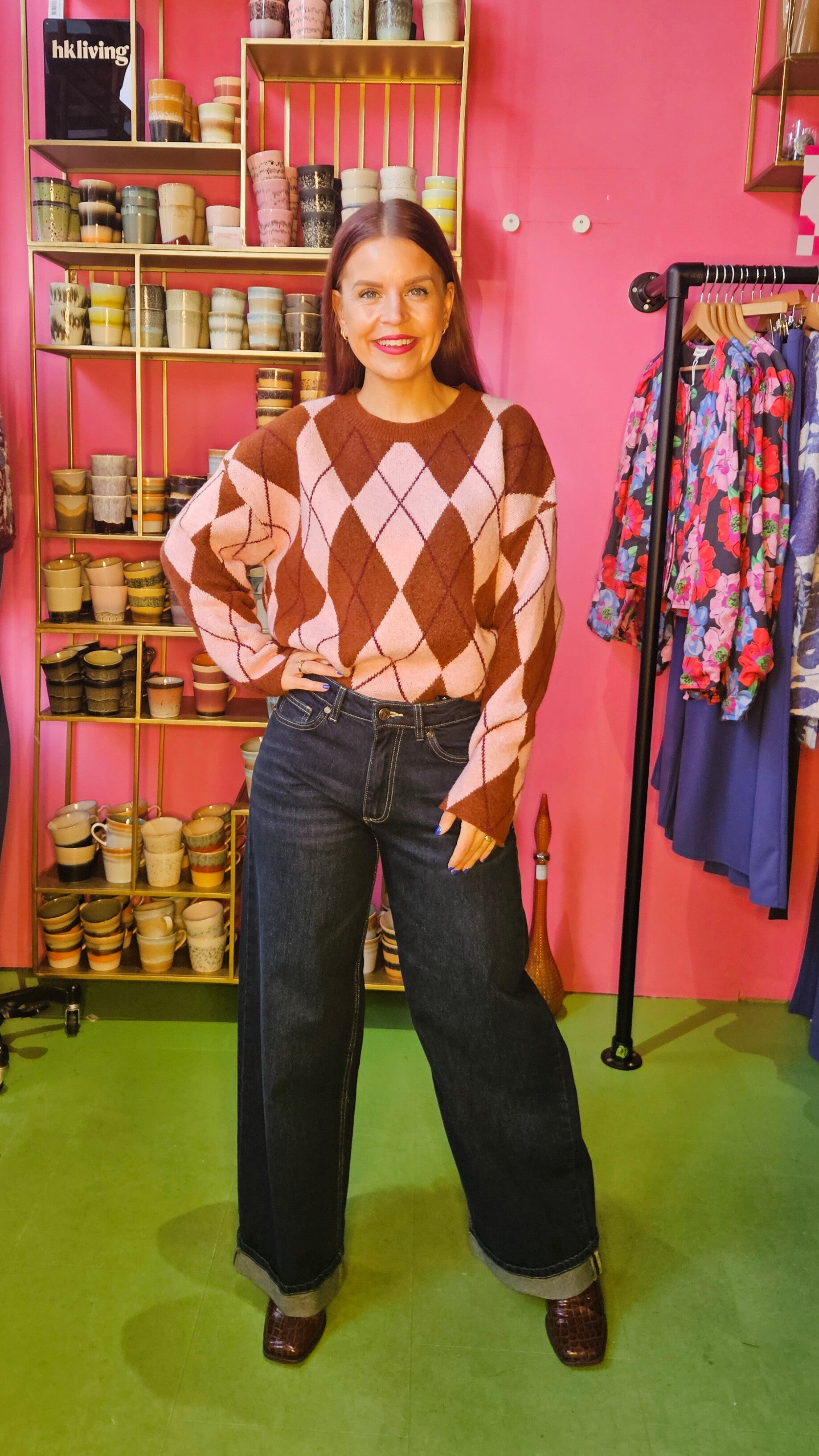 DIAMOND KNIT - PINK/BROWN