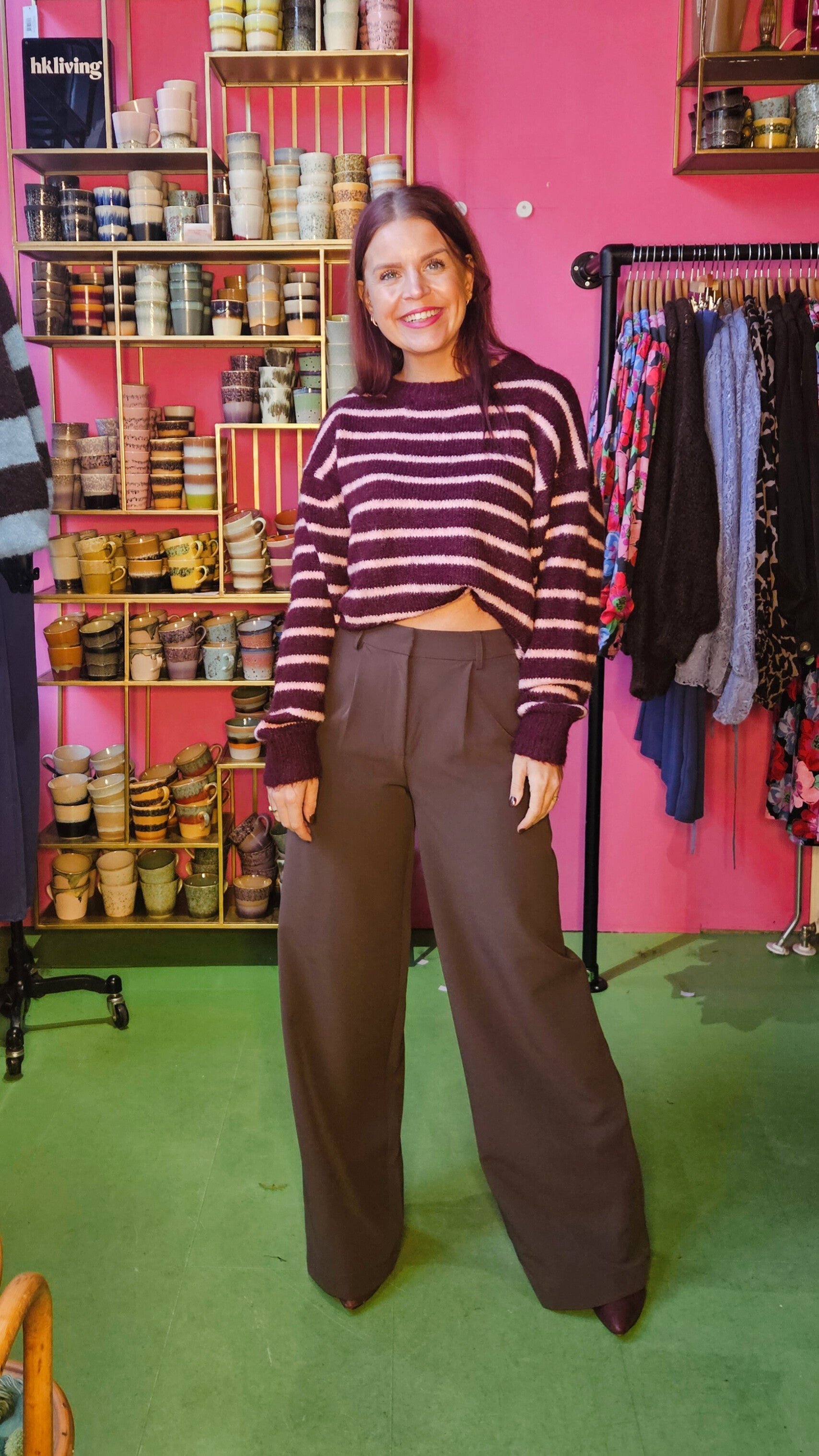 AYLA STRIPED KNT - BORDEAUX/PINK