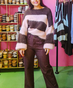 MICKY STRIPED SOFT KNIT - BROWN/PINK