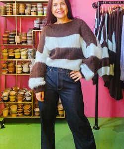 MICKY STRIPED SOFT KNIT - BROWN/BLUE