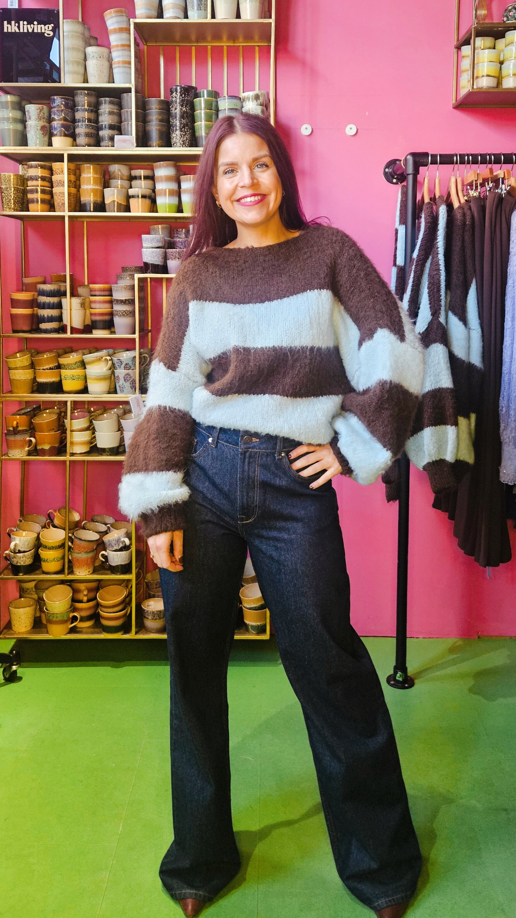 MICKY STRIPED SOFT KNIT - BROWN/BLUE