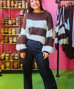 MICKY STRIPED SOFT KNIT - BROWN/BLUE