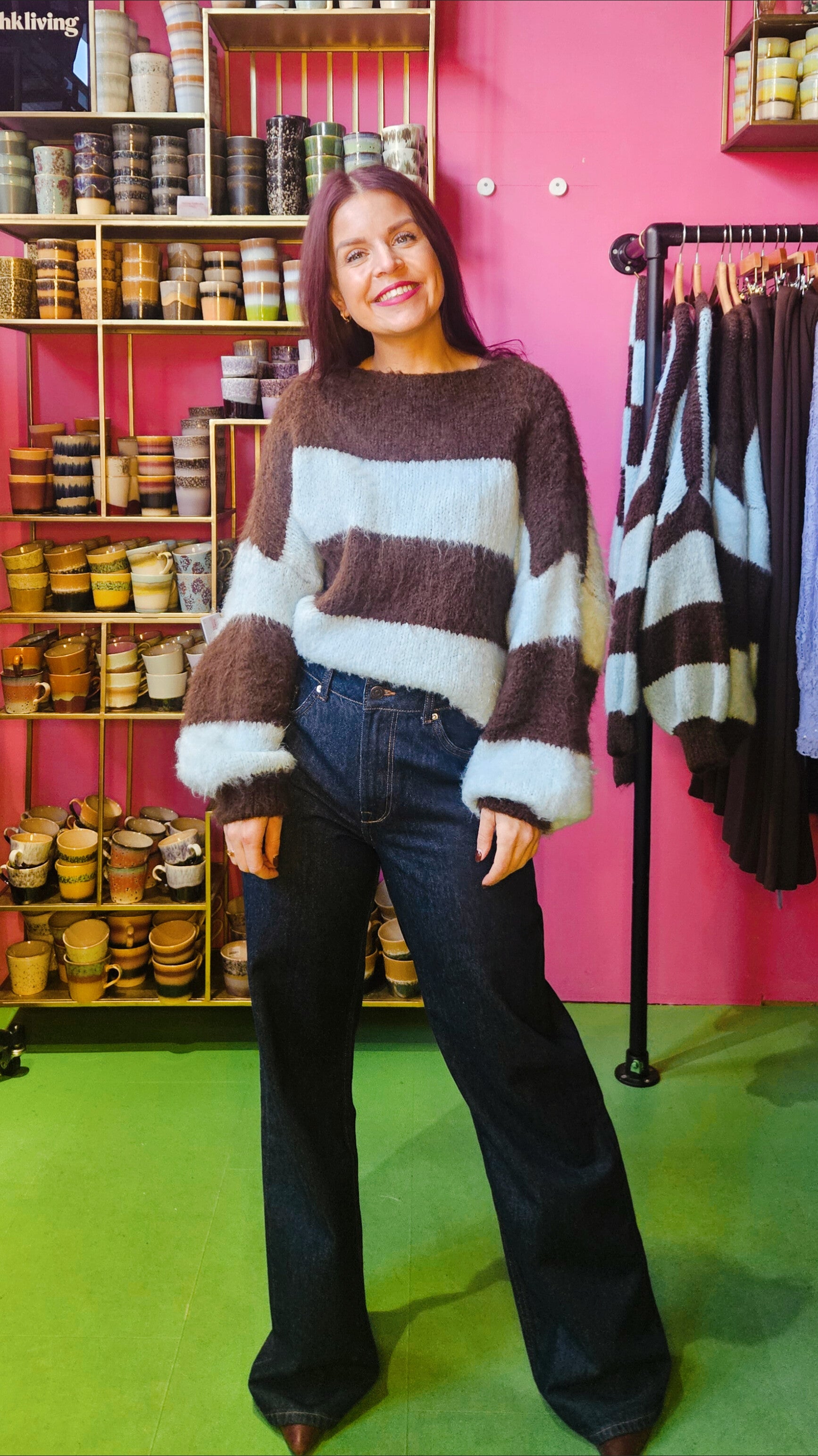 MICKY STRIPED SOFT KNIT - BROWN/BLUE